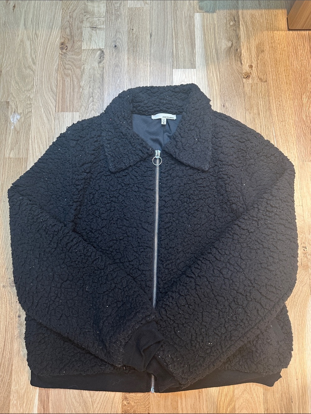 june & hudson Black Teddy Sherpa Zip-Up Jacket